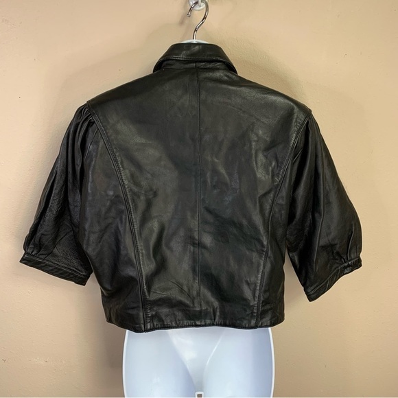 M Anjumun Vintage Leather Jacket Snap Closure Puff Sleeve Biker 90s Medium - Picture 4 of 8